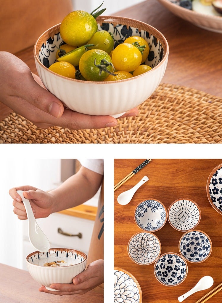 ديبتر مجموعة أطباق فطور وعشاء من السيراميك مكونة من 4 قطع - تكفي 4 أشخاص - بأسلوب زخرفة راتان وزهور أنيقة - مجموعة أطباق تحتوي على 4 صحون - Image 5