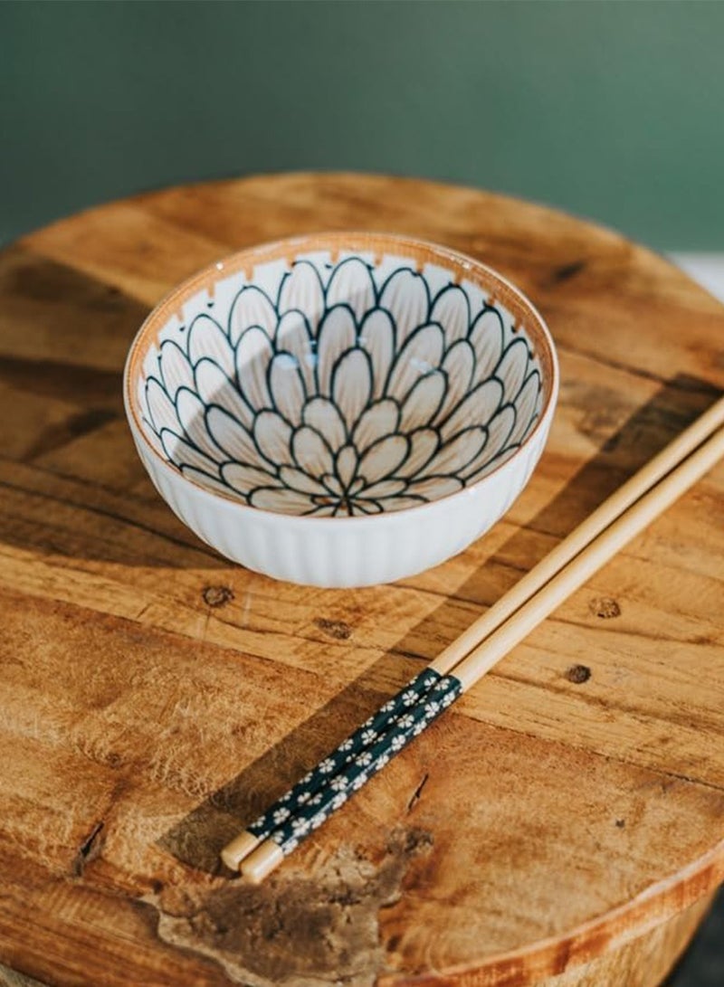 ديبتر مجموعة أطباق فطور وعشاء من السيراميك مكونة من 4 قطع - تكفي 4 أشخاص - بأسلوب زخرفة راتان وزهور أنيقة - مجموعة أطباق تحتوي على 4 صحون - Image 4