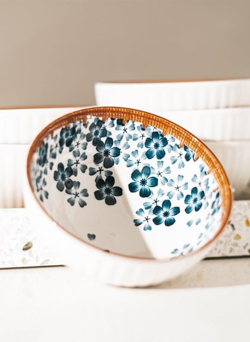 ديبتر مجموعة أطباق فطور وعشاء من السيراميك مكونة من 4 قطع - تكفي 4 أشخاص - بأسلوب زخرفة راتان وزهور أنيقة - مجموعة أطباق تحتوي على 4 صحون - Image 3