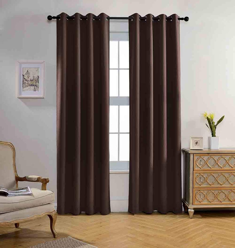 MIUCO Blackout Curtains Jacquard Textured Grommet Curtains for Living Room 2 Panels 52x84 Inch Long Chocolate - Image 1