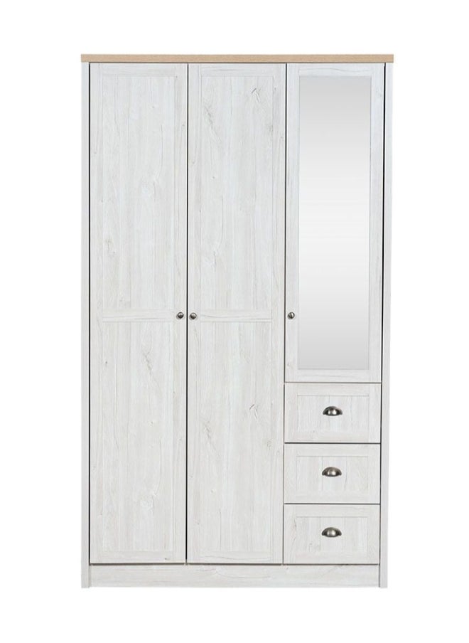 DANUBE HOME Cambridge 3 Door Wardrobe With 3 Drawers And Mirror Oak Storage Cabinet Bedroom Wardrobe With Mirror Modern Wardrobe Furniture - Stylish Oak And White  - Image 2