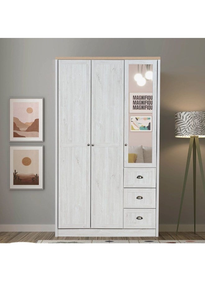 DANUBE HOME Cambridge 3 Door Wardrobe With 3 Drawers And Mirror Oak Storage Cabinet Bedroom Wardrobe With Mirror Modern Wardrobe Furniture - Stylish Oak And White  - Image 5