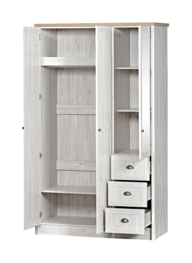 DANUBE HOME Cambridge 3 Door Wardrobe With 3 Drawers And Mirror Oak Storage Cabinet Bedroom Wardrobe With Mirror Modern Wardrobe Furniture - Stylish Oak And White  - Image 3