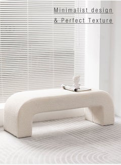 Merry Moments Boucle Bench Seat Vanity Bench Entryway Bench End of Bed Bench Door Seat Decorative Footstool for Entryway Living Bedroom Study Retail White Colour H43xL120xW40 cm  - Image 2