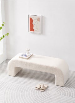 Merry Moments Boucle Bench Seat Vanity Bench Entryway Bench End of Bed Bench Door Seat Decorative Footstool for Entryway Living Bedroom Study Retail White Colour H43xL120xW40 cm  - Image 1