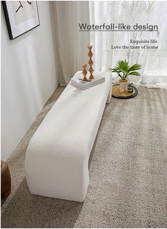 Merry Moments Boucle Bench Seat Vanity Bench Entryway Bench End of Bed Bench Door Seat Decorative Footstool for Entryway Living Bedroom Study Retail White Colour H43xL120xW40 cm  - Image 5