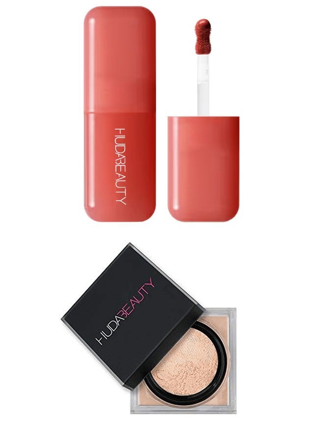 Huda Beauty Blush in Watermelon Pop Huda Easy Bake Setting Powder in Cupcake