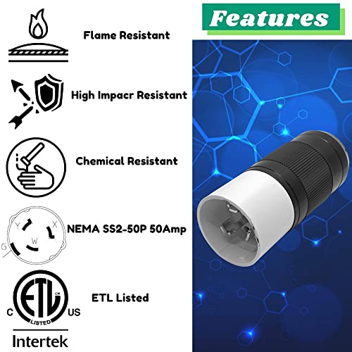 Sintron Generator Male Connector 50 Amp NEMA SS2-50P, USA/Canada Marine 4-Pin Straight Blade Plug, 3 Pole 4 Wire Grounding 125V/250V, ETL Listed, Twist Locking Plug 50A CS6365 12500 Watts - Image 3