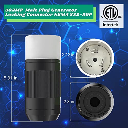 Sintron Generator Male Connector 50 Amp NEMA SS2-50P, USA/Canada Marine 4-Pin Straight Blade Plug, 3 Pole 4 Wire Grounding 125V/250V, ETL Listed, Twist Locking Plug 50A CS6365 12500 Watts - Image 2
