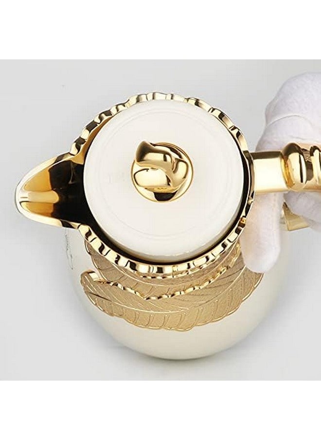 Mayflower Products Insulated Coffee Carafe, 32 oz, Luxury Moroccan-Style Vacuum Insulated Thermos Flask with Spout, Glass Liner, for Tea, Coffee, Water - Carafes & Pitches with Lid-White and Gold  - Image 5
