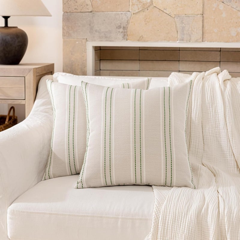 Hckot Spring Throw Pillow Covers 16x16 Set of 2 Grass Green Pillow Covers Farmhouse Decorative Pillows Textured Linen Square Cushion Covers for Sofa Couch Bed Living Room Decor(Grass Green) - Image 2