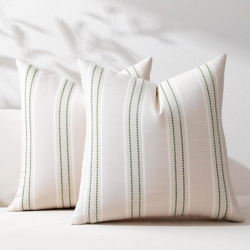 Hckot Spring Throw Pillow Covers 16x16 Set of 2 Grass Green Pillow Covers Farmhouse Decorative Pillows Textured Linen Square Cushion Covers for Sofa Couch Bed Living Room Decor(Grass Green) - Image 1