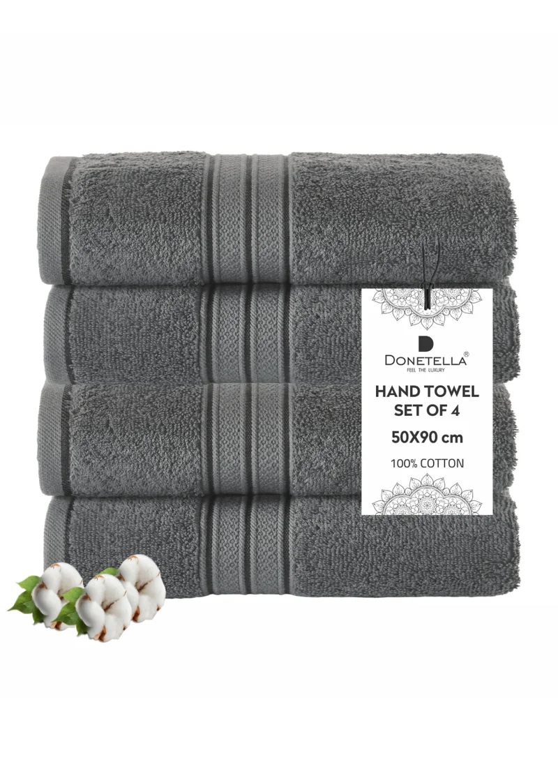 Donetella Premium 100 % Combed Cotton 4-Pcs Hand Towel Set (50 X 90 CM) 600 GSM Super Soft Hand Towel, Highly Absorbent, Quick Dry,Best Towel for Bathroom, Spa And Hotel,White