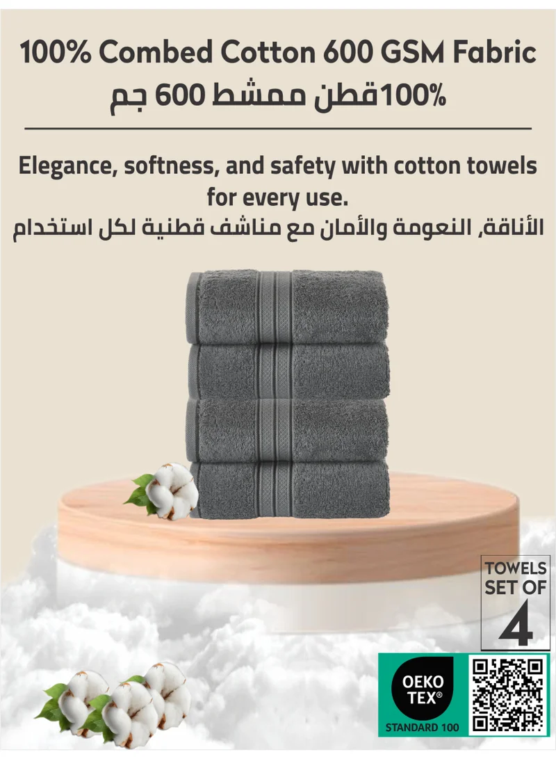 Donetella Premium 100 % Combed Cotton 4-Pcs Hand Towel Set (50 X 90 CM) 600 GSM Super Soft Hand Towel, Highly Absorbent, Quick Dry,Best Towel for Bathroom, Spa And Hotel.
