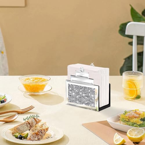 Wocred Mirror Napkin Holder,Crystal Crushed Diamond Vertical Holder,Cute Tissue Holder Holds Napkins Upright for Bathroom，Dining Table，Kitchen Table.(6.8”X5.9”X3”) - Image 4