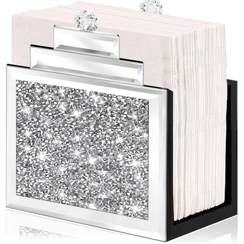 Wocred Mirror Napkin Holder,Crystal Crushed Diamond Vertical Holder,Cute Tissue Holder Holds Napkins Upright for Bathroom，Dining Table，Kitchen Table.(6.8”X5.9”X3”) - Image 1