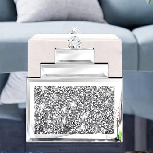 Wocred Mirror Napkin Holder,Crystal Crushed Diamond Vertical Holder,Cute Tissue Holder Holds Napkins Upright for Bathroom，Dining Table，Kitchen Table.(6.8”X5.9”X3”) - Image 3