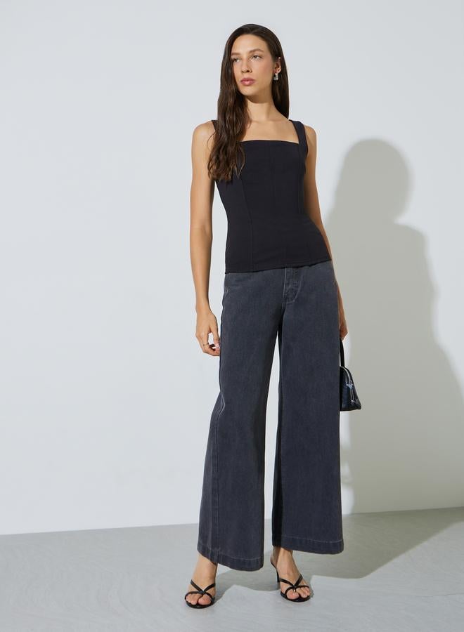 Styli Black Sleeveless Knit Top With Square Neck - Image 2