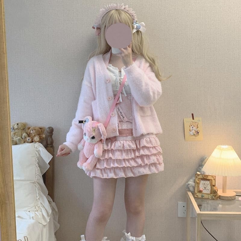 OATSBAS Elastic Waist Lolita Cake Mini Skirts for Women Girls High Waist Pleated Skirt Y2K Layered Skirt (One Size,Pink) - Image 4