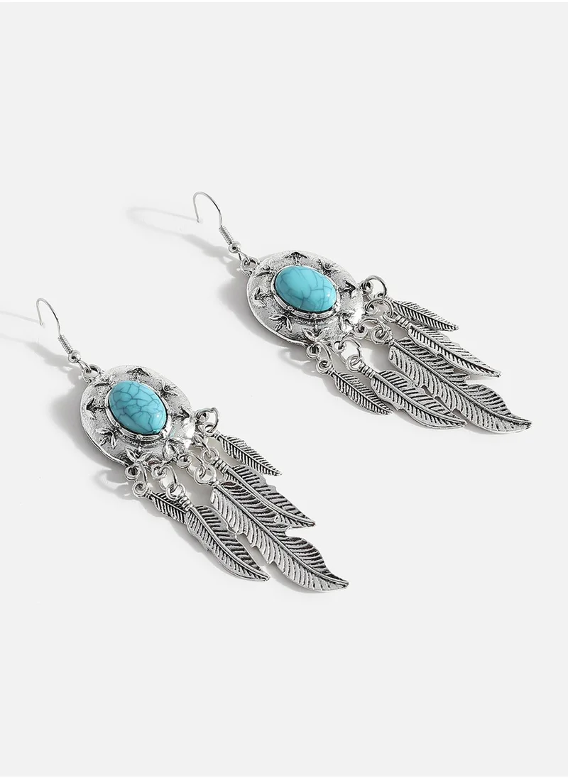 SOHI Blue Stone Silver Dreamcatcher Earring