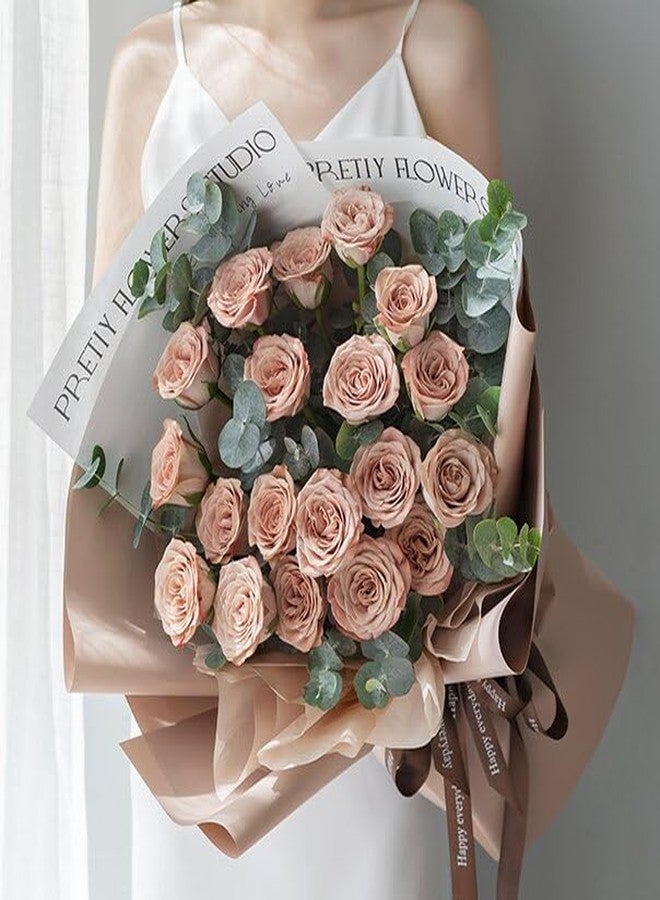 LeZakaa 20 Sheets Flower Wrapping Paper - Waterproof Reversible Floral Bouquet Paper - Brown Design for Valentine's Day, Mother's Day, Parties, Birthdays, Weddings, Baby Shower - Image 2