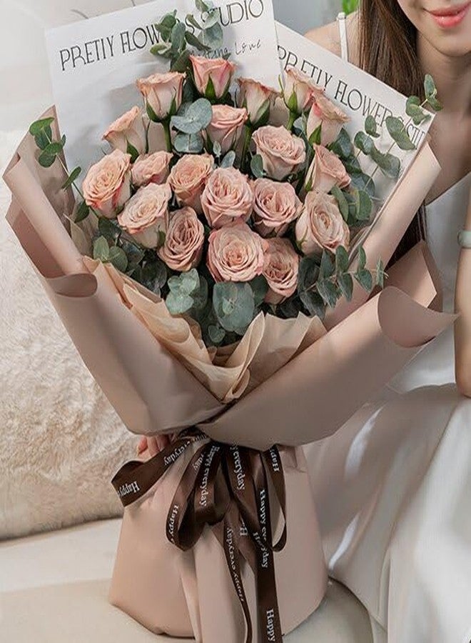 LeZakaa 20 Sheets Flower Wrapping Paper - Waterproof Reversible Floral Bouquet Paper - Brown Design for Valentine's Day, Mother's Day, Parties, Birthdays, Weddings, Baby Shower - Image 5
