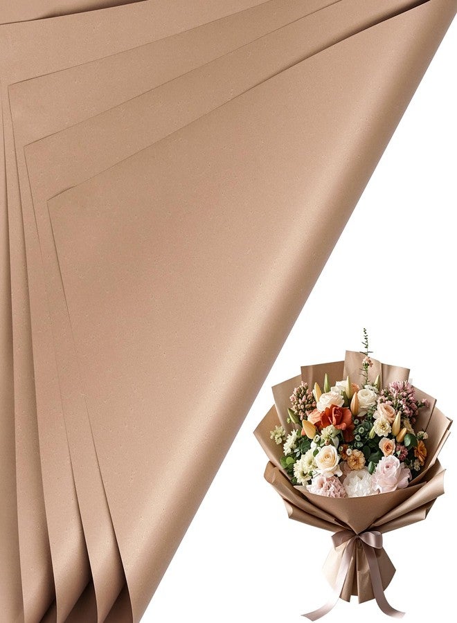 LeZakaa 20 Sheets Flower Wrapping Paper - Waterproof Reversible Floral Bouquet Paper - Brown Design for Valentine's Day, Mother's Day, Parties, Birthdays, Weddings, Baby Shower - Image 1