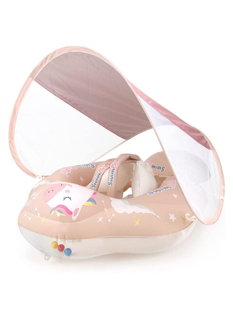 LIMOS Inflatable Baby Swimming Pool Float Ring with Sun Protection Canopy and Safety Tail (L Unicorn Pink) - Image 2
