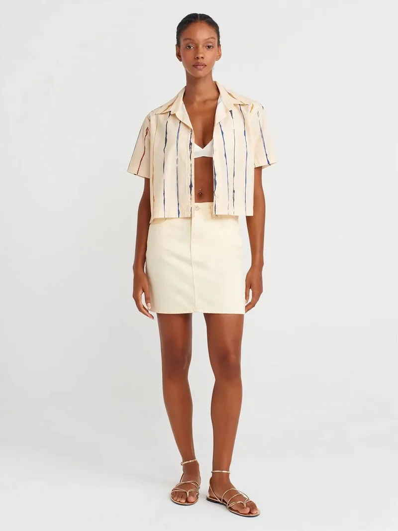 ديلفين DILVIN High-Waist Mini Denim Skirt