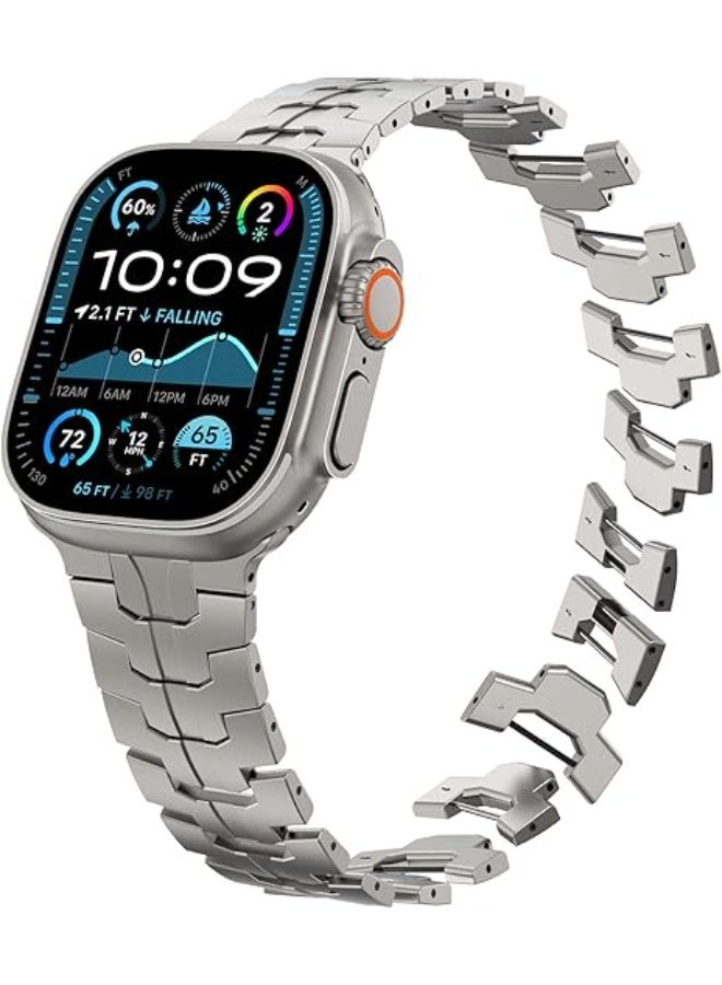Stainless Steel Band for Apple Watch Band Apple Watch Ultra 3/2/1 Band 49mm, Series 11/10 46mm, 9/8/7 45mm, SE3/SE2/SE 6/5/4 44mm, 3/2/1 42mm, Metal Strap with Folding Clasp for Men, Titanium - Image 5