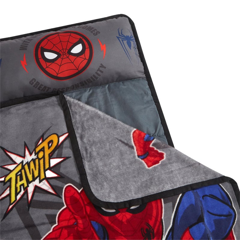 Idea Nuova Marvel Spiderman Toddler Quilted Nap Mat with Built-in Pillow, Super Soft Kids Sleep Mat for Daycare & Travel, 26” x 46”, Multicolor - Image 4