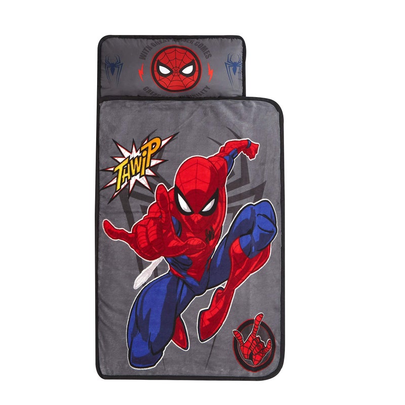 Idea Nuova Marvel Spiderman Toddler Quilted Nap Mat with Built-in Pillow, Super Soft Kids Sleep Mat for Daycare & Travel, 26” x 46”, Multicolor - Image 1