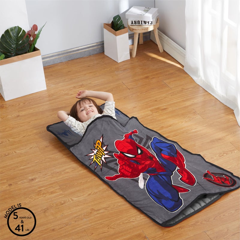 Idea Nuova Marvel Spiderman Toddler Quilted Nap Mat with Built-in Pillow, Super Soft Kids Sleep Mat for Daycare & Travel, 26” x 46”, Multicolor - Image 5