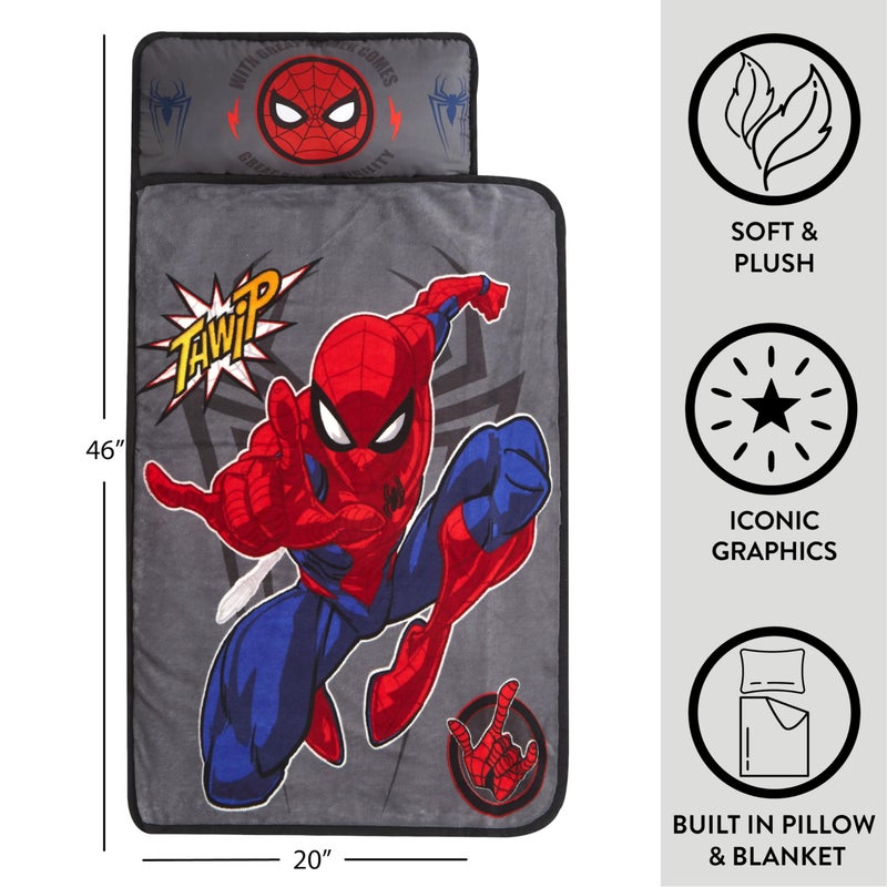 Idea Nuova Marvel Spiderman Toddler Quilted Nap Mat with Built-in Pillow, Super Soft Kids Sleep Mat for Daycare & Travel, 26” x 46”, Multicolor - Image 2