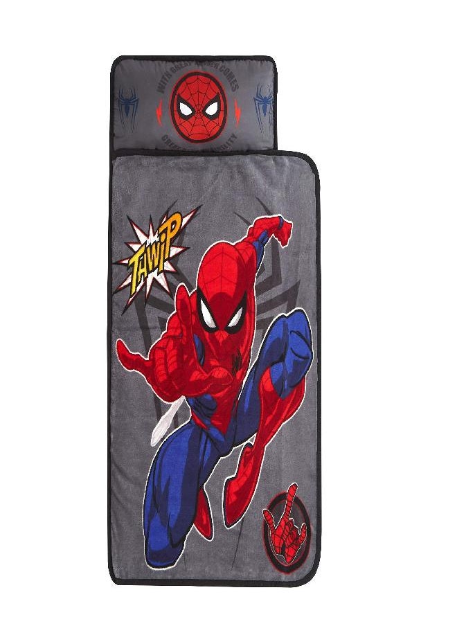 Idea Nuova Idea Nuova Marvel Spiderman Super Soft Toddler Quilted Nap Mat with Built in Pillow, 26"x46", Multicolor  - Image 5