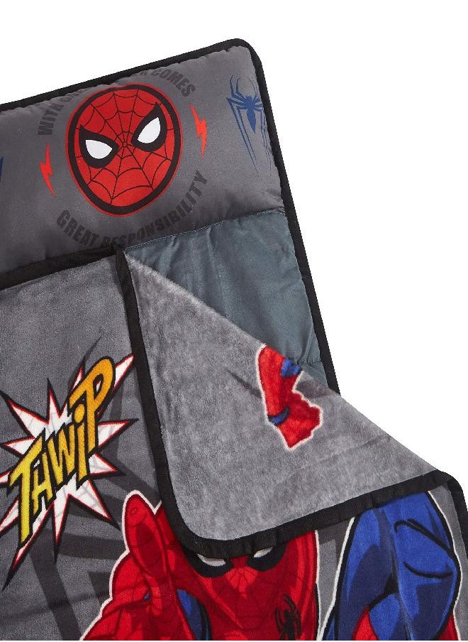 Idea Nuova Idea Nuova Marvel Spiderman Super Soft Toddler Quilted Nap Mat with Built in Pillow, 26"x46", Multicolor  - Image 2