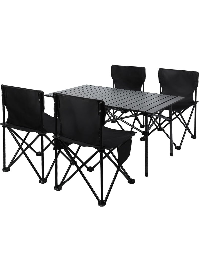 DubaiGallery Aluminum Folding Camping Outdoor Table and Chairs Set with Carrying Bag，Portable Table with 4 Seats for Outdoor,Picnic,Travel,Beaches,Party,BBQ,Backyard,Fishing - Image 1