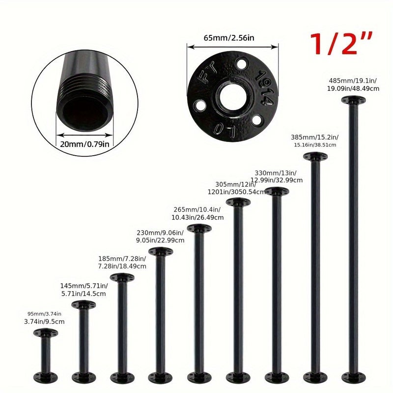 Industrial Style Iron Water Pipe Pipe Bracket 4 Pack Height 19.09 Inches Diameter 0.98 Inch Vintage American Country Table Leg Bracket Industrial Wine Rack Bracket Floor Storage Shelf Bookcase Loft DIY Hardware With Screws - Image 2