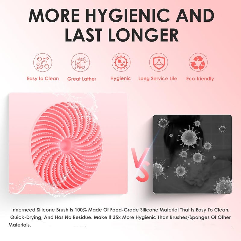 INNERNEED FoodGrade Silicone Body Scrubber Bath Shower Cleansing Brush Gentle Exfoliating and Massaging Nice Foaming Last Longer Pink - Image 5