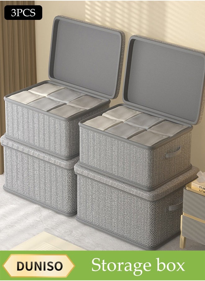 DUNISO 3 Pcs Clothes Storage Box With Lid，Foldable Wardrobe Organizer, Drawer Organizer，Moisture and Mold Prevention，Sturdy，Durable，Dustproof，for Organizing Clothing Jeans Toys Book Shelves Closet Wardrobe，50*40*33cm  - Image 1