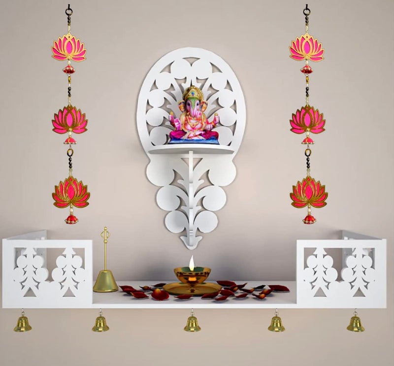 BENAVJI Handmade MDF Wood Lotus Hangings Jhumki Style for Home Wall Decor Diwali Ganpati Navratri Wedding Mandir Pooja Rooms Event Backdrops All Festival Decorations Pink Color Lotus Pack of 10 - Image 3