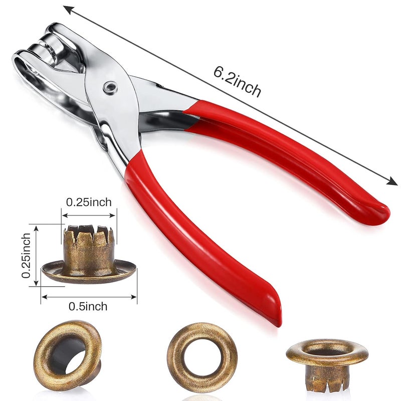 Mudder 301 Pcs Grommet Eyelet Pliers Tool Kit, Fabric Leather Hole Eyelets and Grommets Punch Pliers with 300 Metal Eyelets for Belt Shoes Cloths(1/4 Inch,Bronze) - Image 3