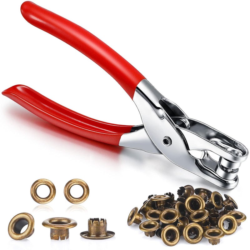 Mudder 301 Pcs Grommet Eyelet Pliers Tool Kit, Fabric Leather Hole Eyelets and Grommets Punch Pliers with 300 Metal Eyelets for Belt Shoes Cloths(1/4 Inch,Bronze) - Image 1