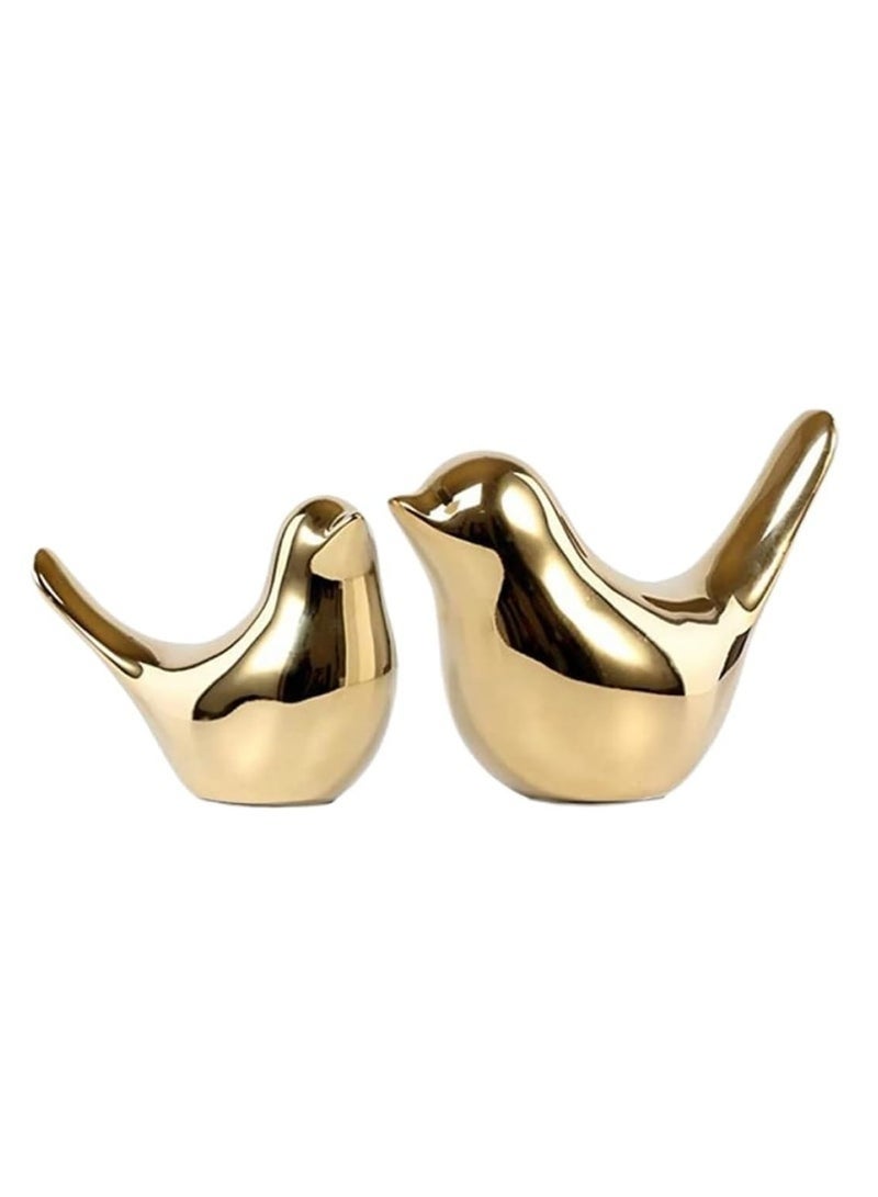 كيلا قطعتان من زينة الطيور على طاولة الطعام، ديكور فني لسطح الطاولة، تماثيل طيور مصنوعة من السيراميك، مصنوعة يدويًا من الحيوانات، باللون الذهبي - Image 1