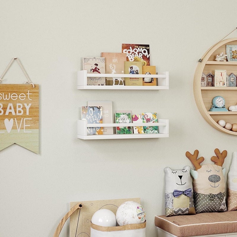 Onlysky Set of 4 Wall-Mounted Kid's Bookshelf - White Floating Nursery Book Shelves - Durable Wood Construction - Ideal for Nursery Decor, Kids Room, Toy Storage, ETJ001 - Image 5