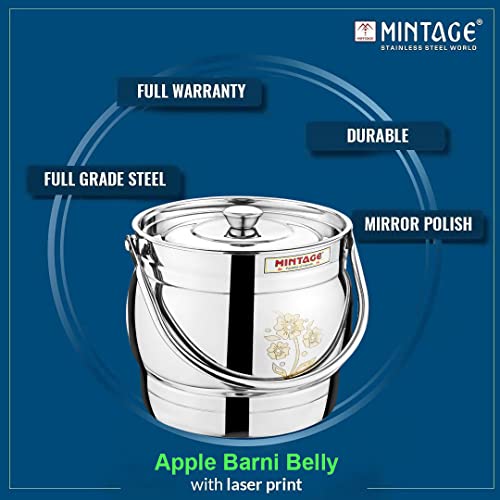 Mintage Milk Barni 4+7+9.5 litres Set of 3 | Oil Can | Heavy Body Pot Ghee Container | Stainless Steel with Lid | Storage Dolchi - Image 4