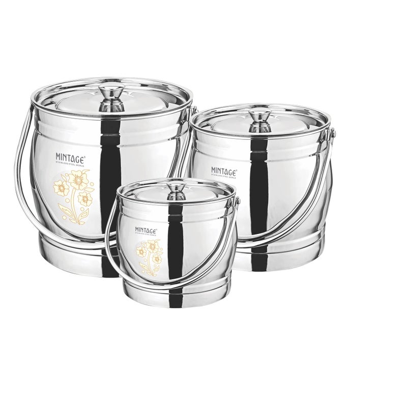 Mintage Milk Barni 4+7+9.5 litres Set of 3 | Oil Can | Heavy Body Pot Ghee Container | Stainless Steel with Lid | Storage Dolchi - Image 5