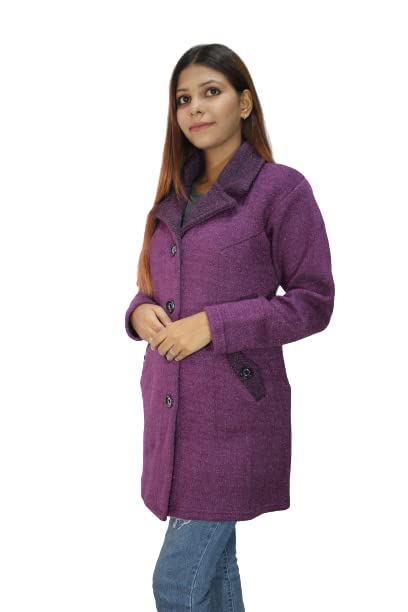 Matelco Womens Woollen Collared Coat Cardigan (IN, Alpha, M, Purple) - Image 3