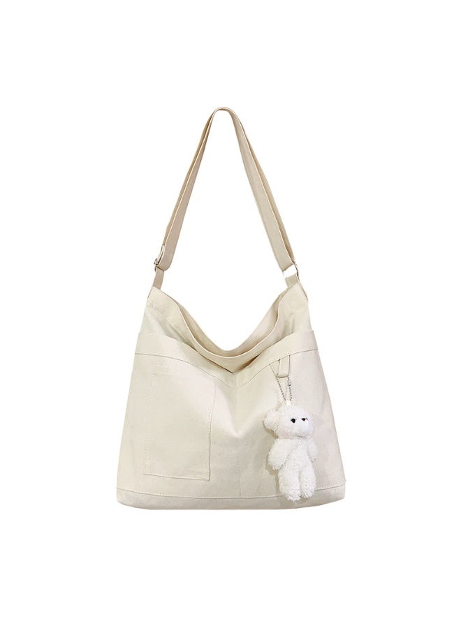 Economical Cotton Tote Bag,Reusable Womens Canvas Tote Bag with 3 External Pocket,Top Zipper Closure  - Image 5