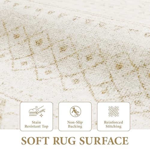 Aoyaomi Area Rug 4x6 Geometric Rugs Washable Boho Moroccan Rug Modern Neutral Stain Resistant Rugs Soft Farmhouse Indoor Floor Carpet for Living Room Bedroom Dining Table NurseryBeige4X6 - Image 3